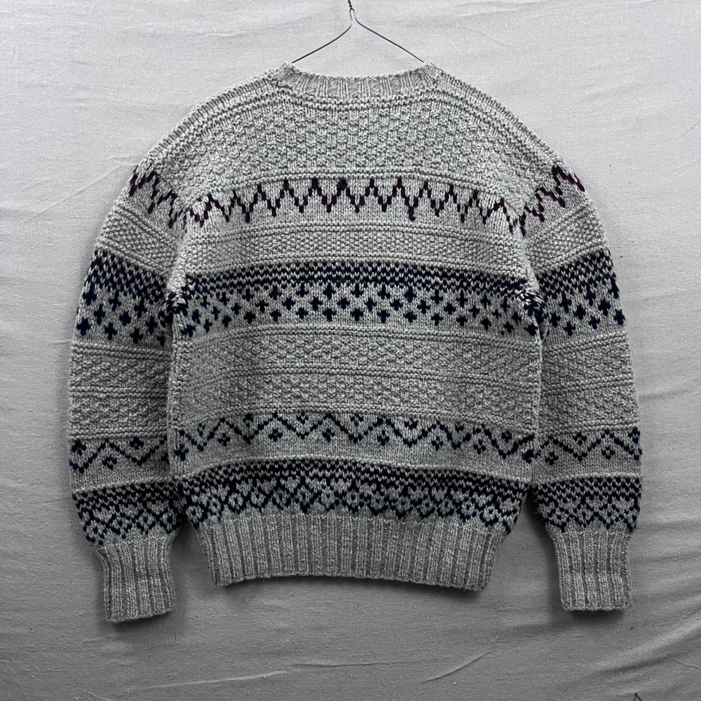 Polo Ralph Lauren Sweater Mens XL Grey Wool Hand Knit Fair Isle Vintage Chunky - Picture 2 of 5